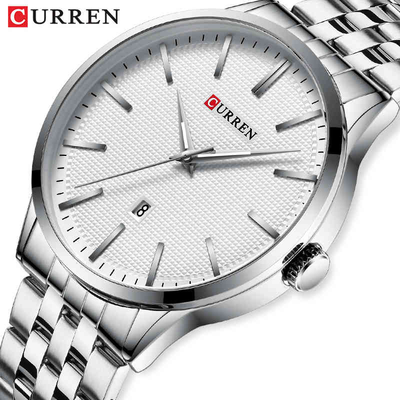 

CURREN Luxury Brand Menh Quartz Watc Fashion Business Mens Watches Waterproof Casual WristWatch Male Clock Relogio Masculino 210517, Silver white