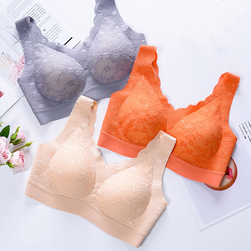

SofbeauForY Japanese Style seamless underwear full lace foam-latex Cup sexy beauty ba without steel ring vest one-piece bra