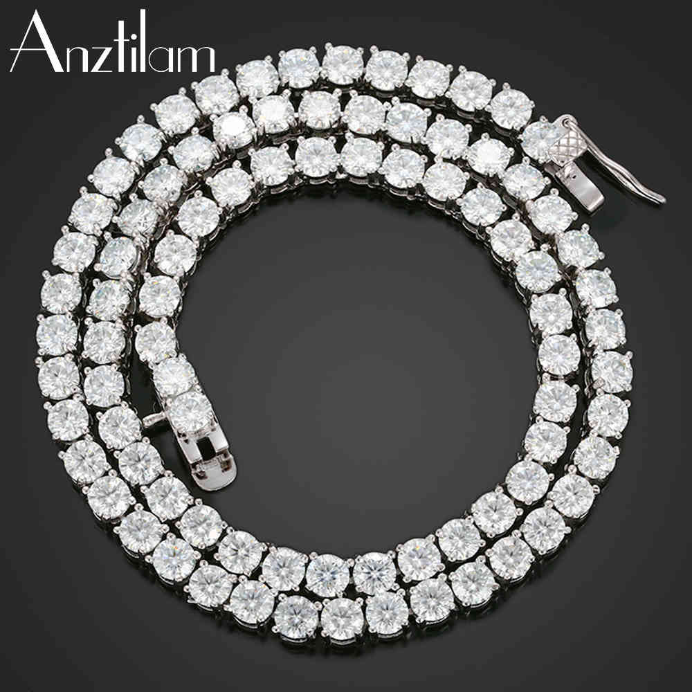 

Luxury S925 Sterling Silver Solid White Gold Color Iced Out Moissanite Real Diamond Tennis Chain Necklace Men Jewelry X0509