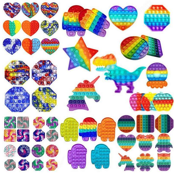 

US  Rainbow Push Fidget Toy Party Favor Sensory Bubble Autism Special Needs Anxiety Stress Reliever for Office Workers Fluorescen