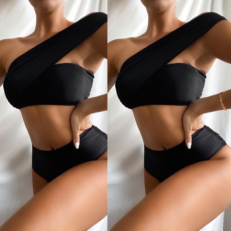 

Sexy Beach Bikinis Women One-shoulder Wrapped Chest Bikini Swimwear Beachwear Swimsuit Erotic Plus Size Swimsuits Women, Black