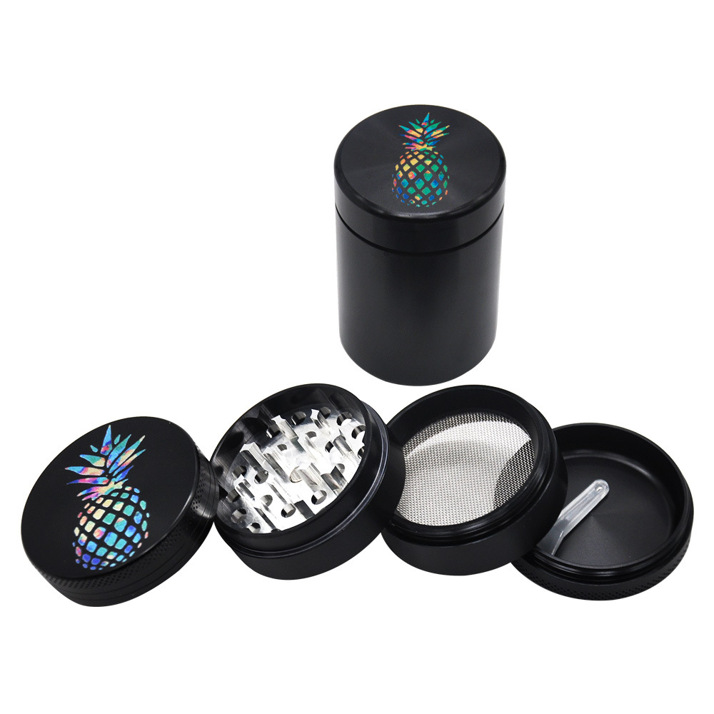 

DHL FREE Smoking Set Dry Tobacco Container Storage Jar and 2 Inch 4 Piece Pineapple Pattern Aluminum Alloy Spice Grinder with Mesh Screen Bo