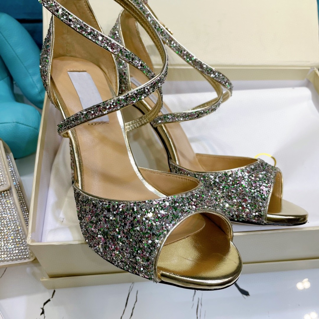 

top quality silver sequined cross strap genuine leather stiletto heel sandals luxury women designer shoes wedding party .5cm sizes 34 to 41 black