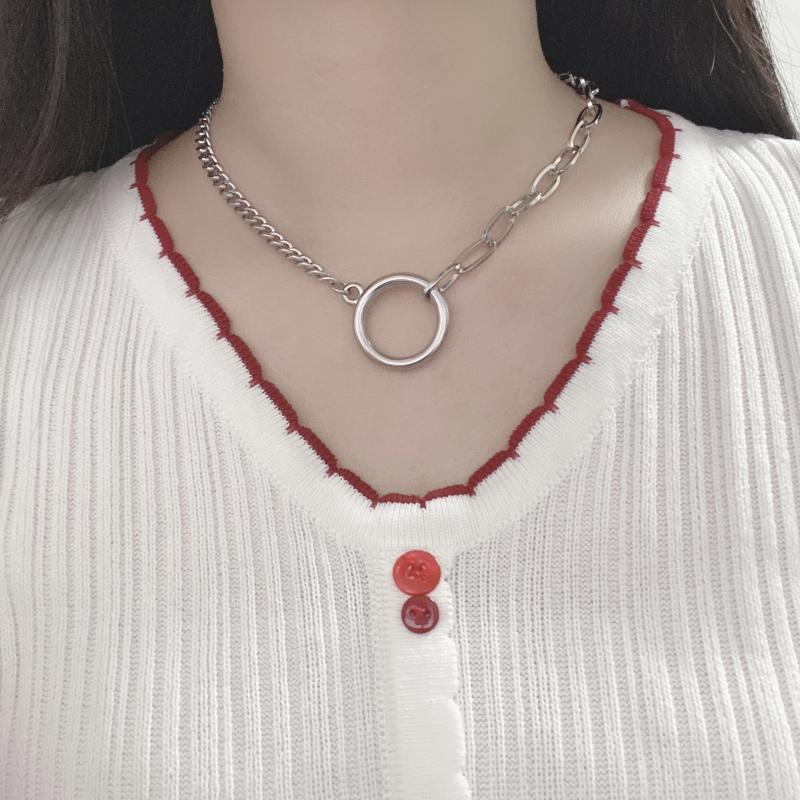 

Pendant Necklaces Fashion Titanium Steel Circle Stitching Chain Clavicle Hip Hop Men And Women Street Necklace