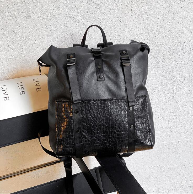 

Factory wholesale women handbag personalized stitching leather backpacks waterproof wear-resistant leathers womens backpack outdoor Alligator shoulder bag, Black