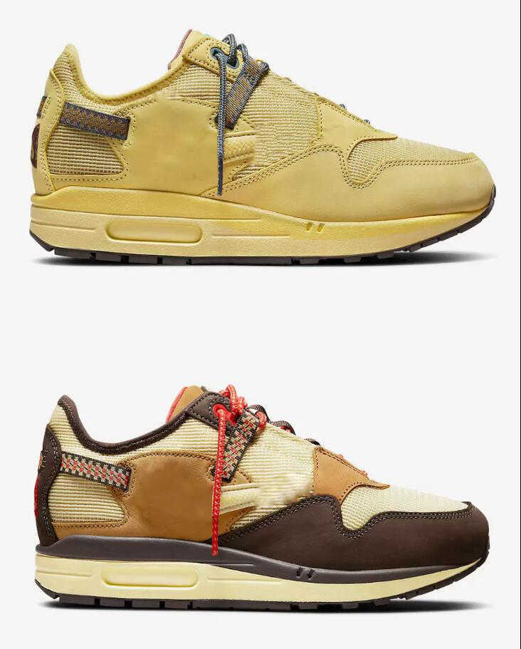 

2021 Authentic TRAVIS SCOTTS Baroque Brown Saturn Gold Dress Shoes Wheat Cactus Jack Fragment Military Blue High OG Outdoor Sneakers, Black