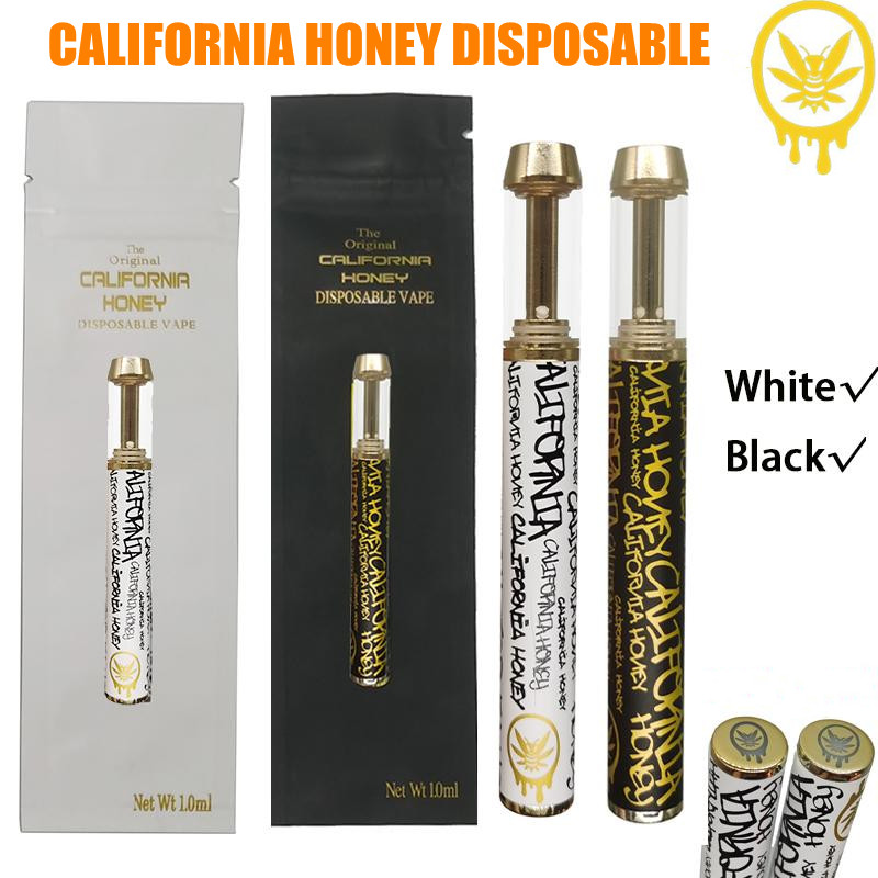 

California Honey Disposable Vape Pen Black Vapes E Cigarette 1.0ml Thick Oil Vaporizer 400mah Bottom USB Rechargeable with Packaging Bags strains stickers Empty