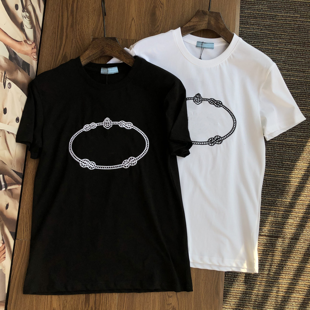 

2021 Fashion mens T shirts summer short sleeve top European and American embroidered T-shirt men women couples high quality casual wear, 2 black