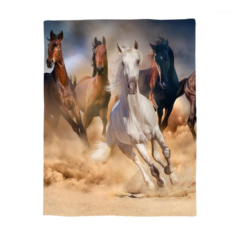 

Blankets Horses Running In The Desert Blanket Soft Flannel Fleece Fabric Cartoon Animal Printed Sofa Travel Throw