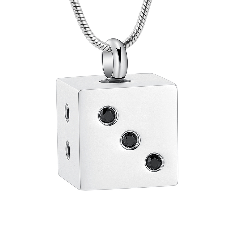 

Stainless steel square dice cremation pendant necklace, Ashes pendants can be wholesale, souvenirs to commemorate the dead family or pets with filling kit