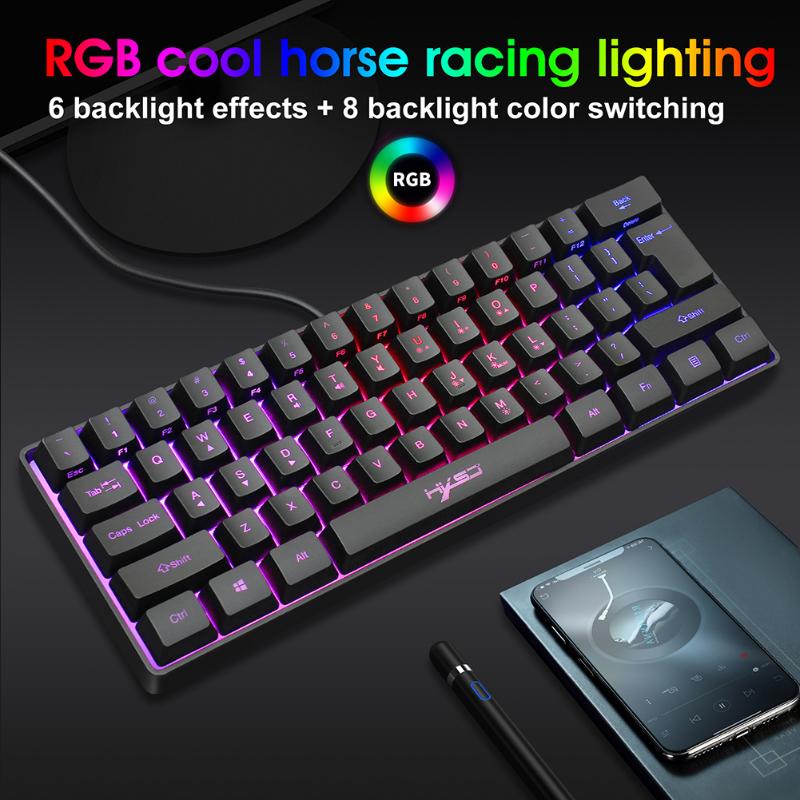 

Keyboards V700 USB Wired Gaming Keyboard RGB Backlit Lighting 61 Keys Keypad For Computer Laptop PC Gamers Home Work Office Accessories