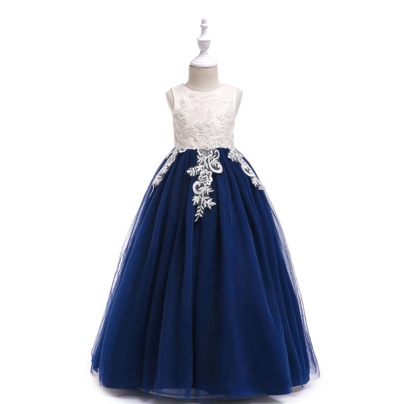 

Girl's Dresses Long Flower Girls Wedding Dress Elegant Beach Navy Blue Vestido De Festa Longo 4 6 8 10 12 14 Years Old Clothes 184062