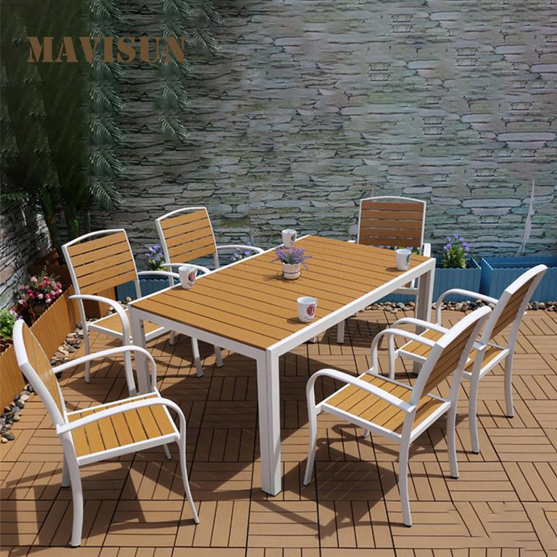 

Camp Furniture Simple Outdoor Plastic Wooden Dining Table And Chairs Combination Courtyard Sunscreen Villa Balcony Garden Chaise Lounge Set