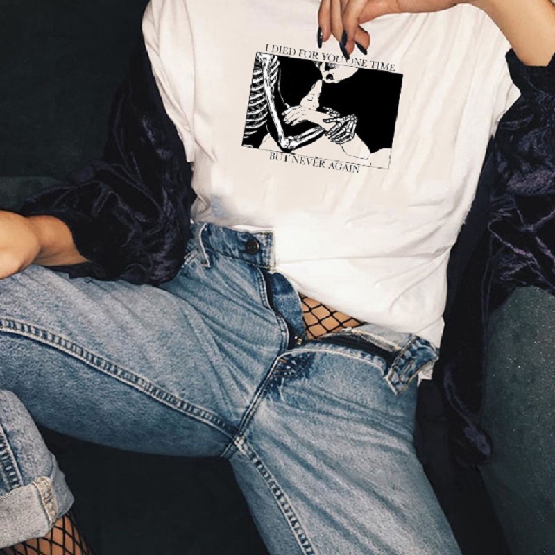 

Dead For You Slogan Tee Skeleton And Human Lover T-Shirt Harajuku Hipster Casual Funny 70s Fashion Vintage Women T-Shirt Top 210518, White