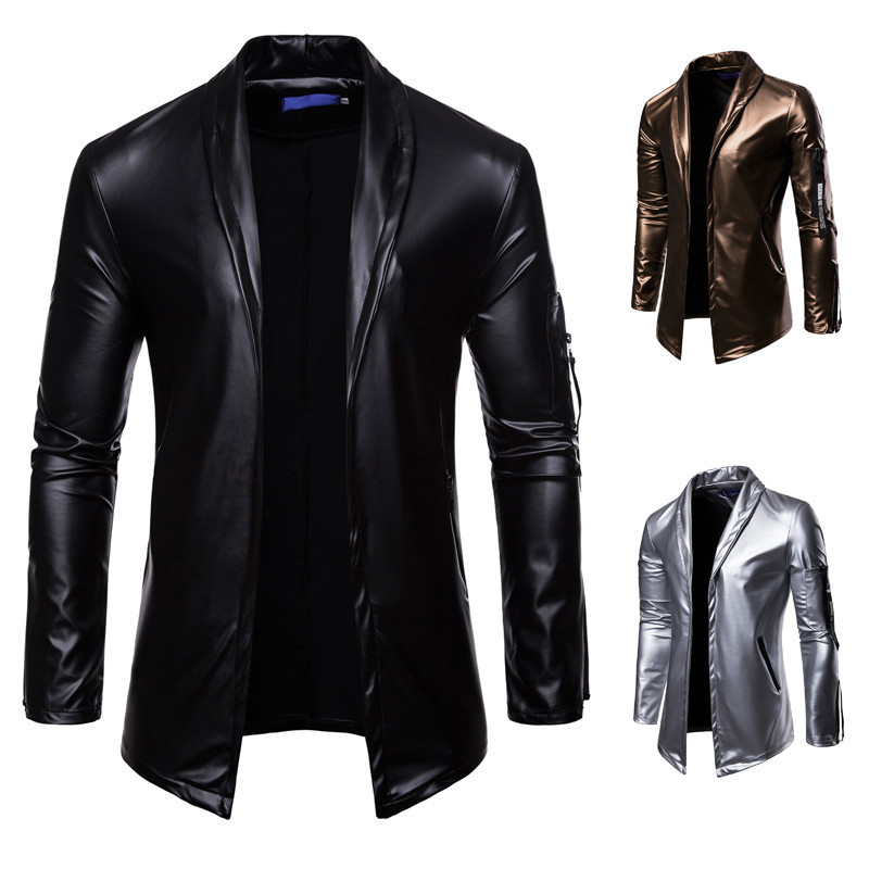 

Men's Faux Leather Jacket Regular Plaid Checkered Daily Basic Black Gold Silver M L  XXL
