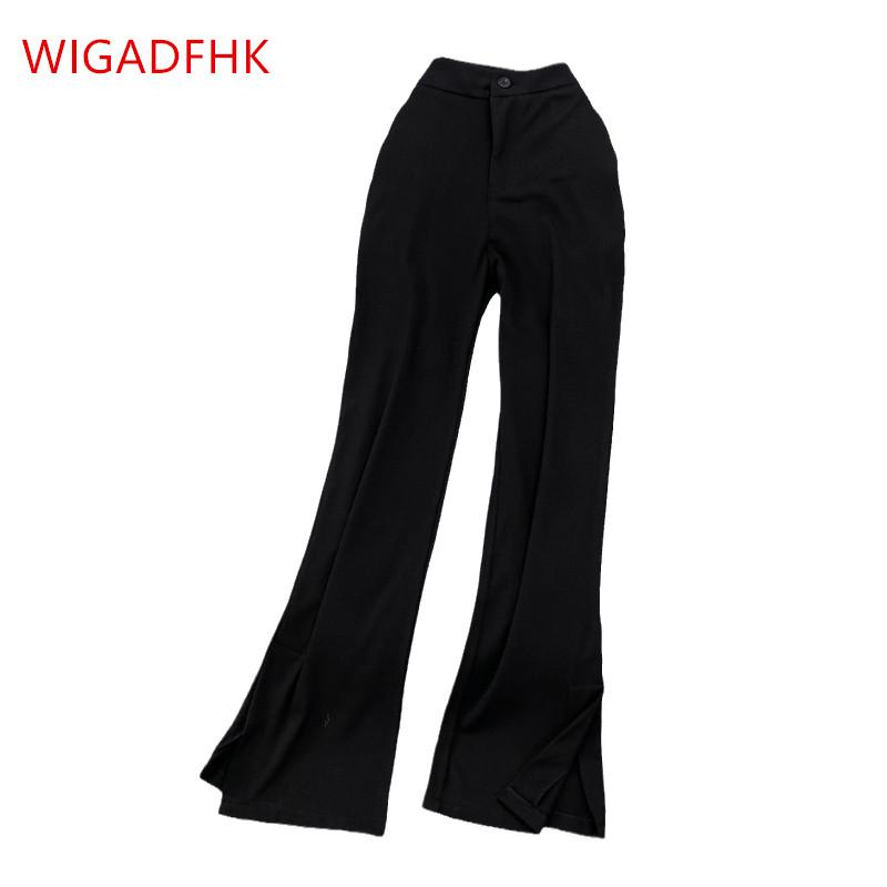 

Women's Pants & Capris Suit Flared Trousers 2021 Korean Casual Drape Open Slit Streetwear High Waist Buttoned Black, Black;white