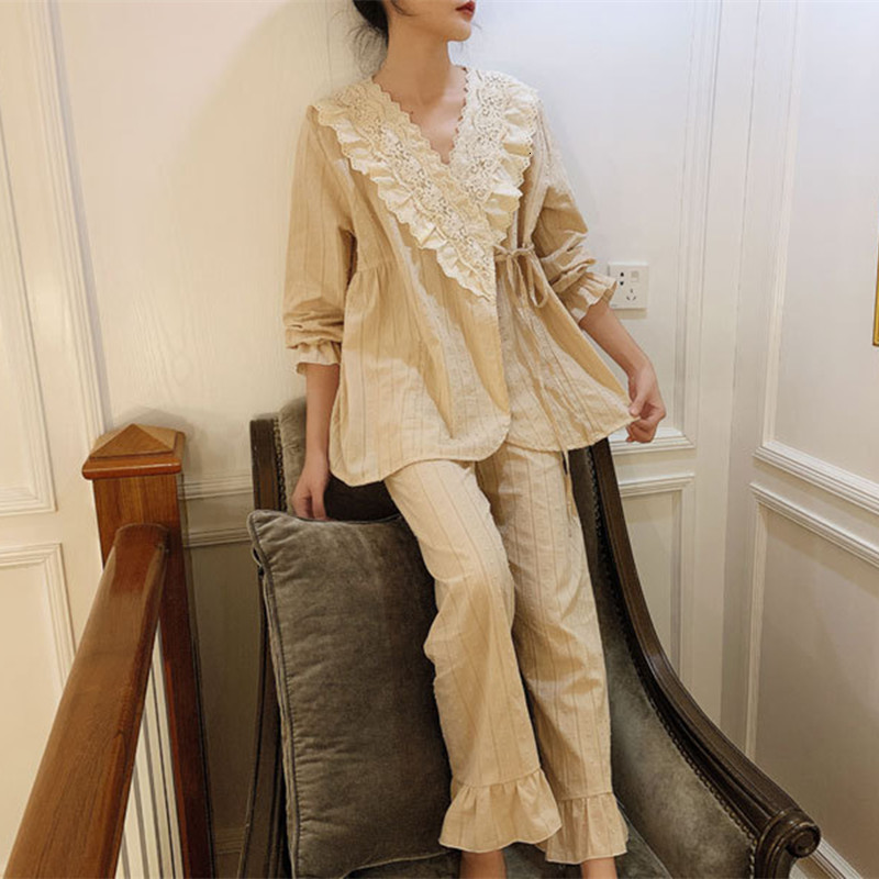 

Women's Sleepwear Cotton Pajamas Casual Fashion Set INS Lady for PAA7, Green