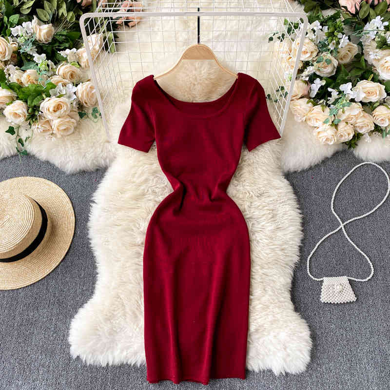 

Women Hollow Out Lace Up Knitted Waist Buttocks Dress Solid Color Short Sleeve Slim Fashion Spring Summer 11B567 210525, Khaki