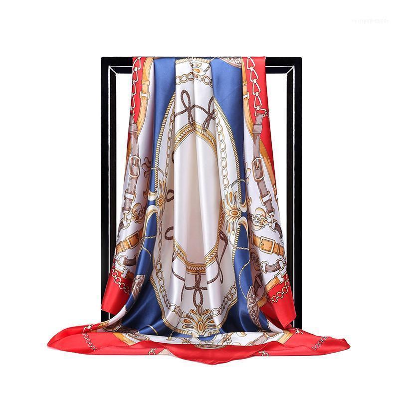 

Scarves 2021 Silk Scarf Women Fashion Simple Rope Pattern Printed Big Square Female Satin Shawl Bandana Hijab Accessories1