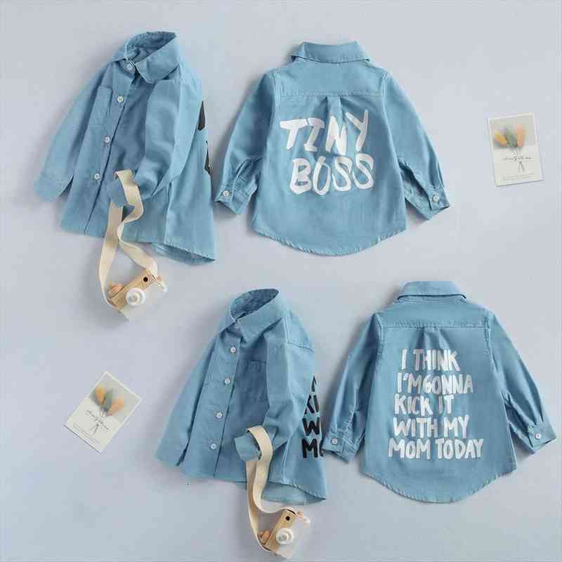 

2-7y Autumn Toddler Kids Baby Girl Shirts Tops Clothes Denim Letter Print Long Sleeve Tops Shirt Warm Coat Shirt, White;black