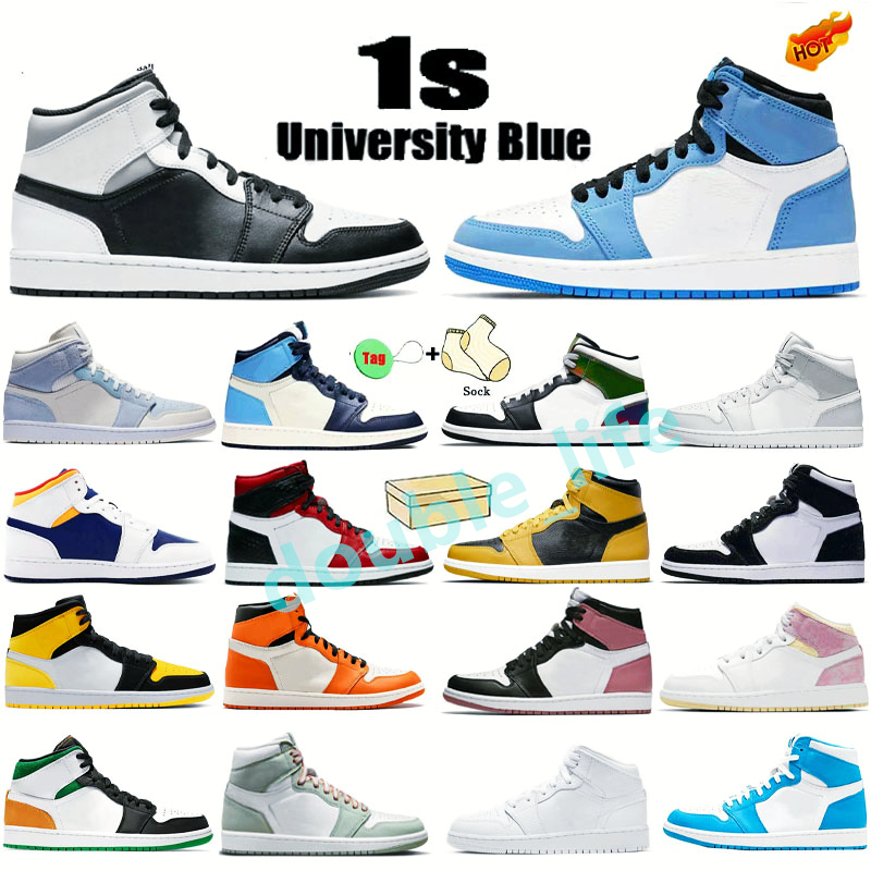 

2021 Top Quality Basketball Shoes 1 1s Hyper Royal Mid Obsidian University Blue Sneakers Lightning Pollen Chicago UNC Patent Rust Pink Mens Womens Trainers, Box