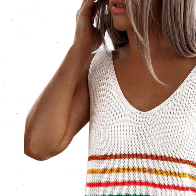 

striped slim pullover daily women camis knitted vest v neck sleeveless t shirt spring summer clothes, White
