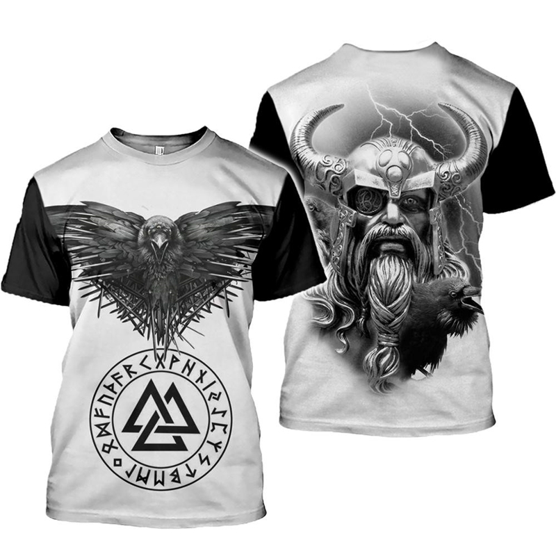 

2020 latest Viking symbol printed summer short-sleeved Harajuku men's street hip-hop unisex T-shirt top 01, Lj1512
