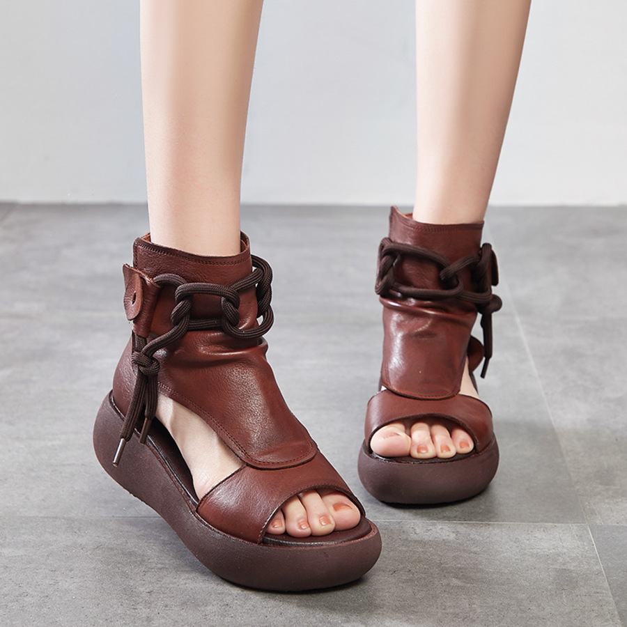

New Handmade Summer High Women's Shoes Top Leather Fashion Sandals J898, White