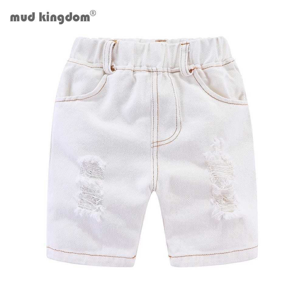 

Mudkingdom Summer Boys Denim Shorts Fashion Solid Elastic Waist Kids Ripped Jean Bermuda for Clothing 210615, Non-stretch blue