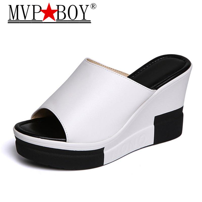 

Slippers Mvp Boy Women Wedge Shoes High Heel Summer Woman Slip On Platform Slides Soft Comfortable Flip Flops, Black