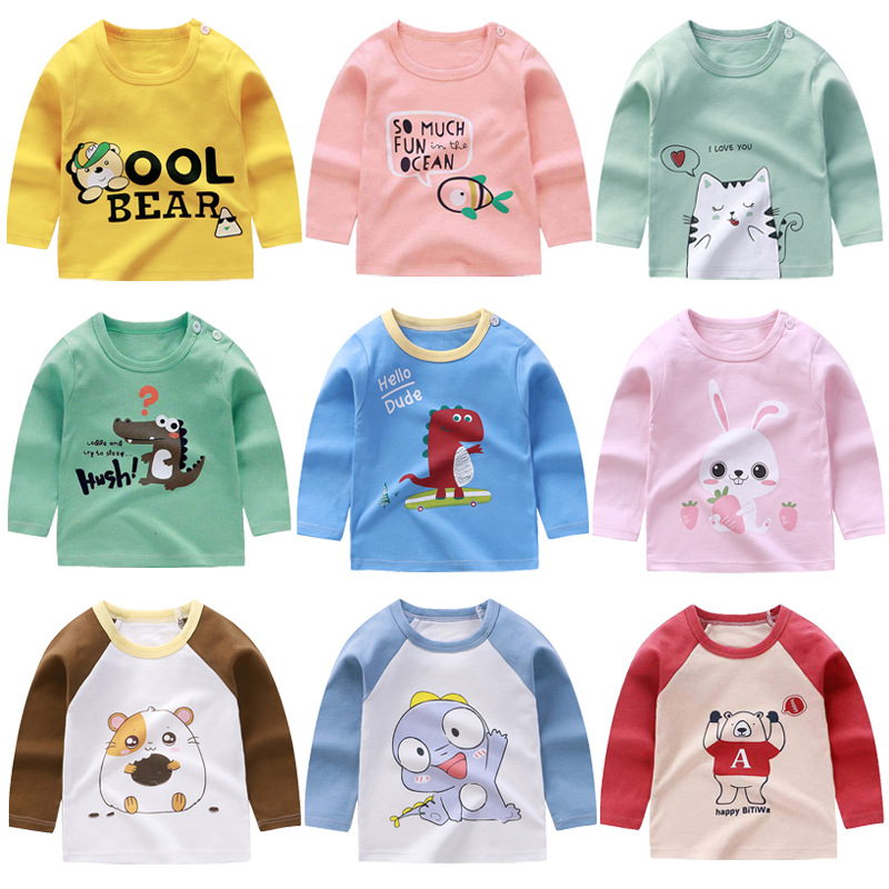 

Children's bottoming shirt cotton T-shirt spring and autumn new infant cartoon shirt men and girl single piece baby long sleeves, Blue