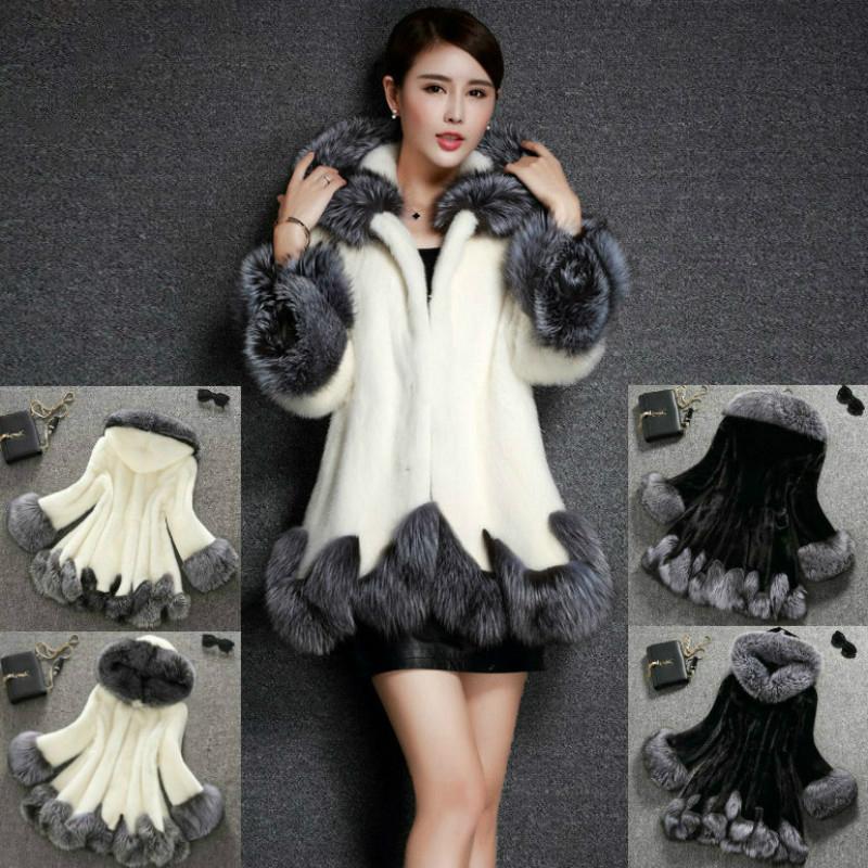 

Women' Fur & Faux Winter Fashion Coat Mid-Length Mink Hooded Warm And Light Mature Clothing, White