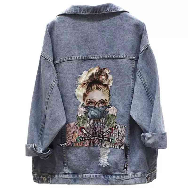 

Women's Jackets embroidery jacket, jacket basic jeans embroidered spring ARBS, 1# shoe box