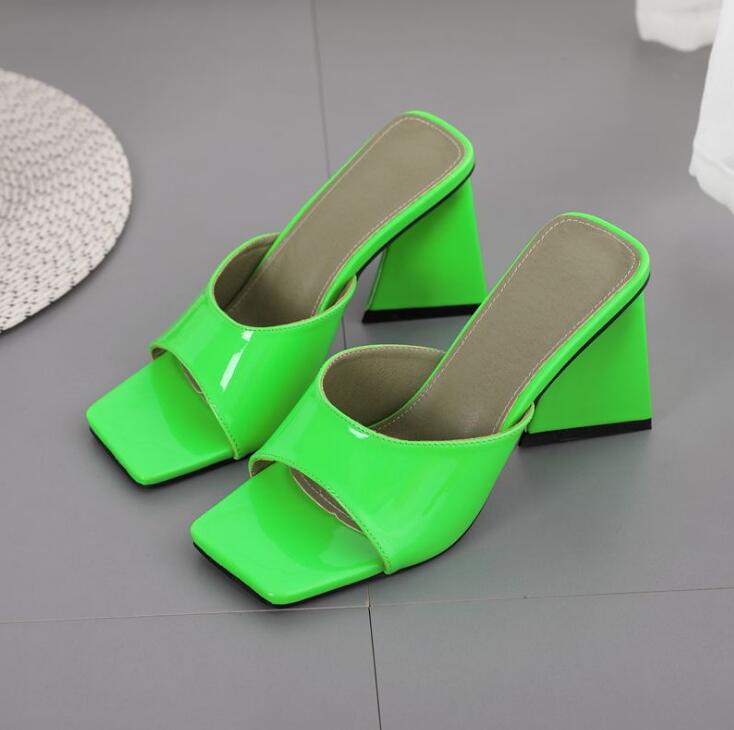 

sandals Spring and summer style square head triangle heel thick high slipper Style 7 color women's shoes size 35- 42, Black