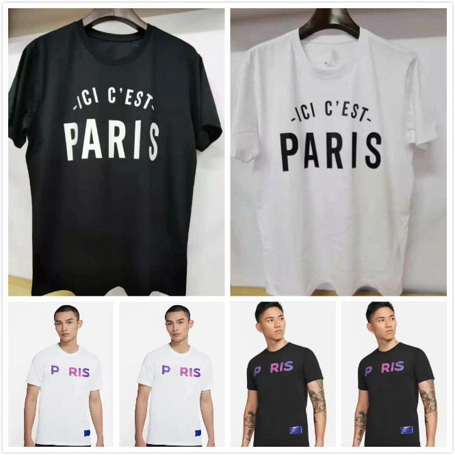 

21 22 messi ici c'est paris t shirts white black soccer jerseys 2021 2022 maillot de foot nyemar SERGIO RAMOS Hakimi DI MARIA neymar MBAPPE Wijnaldum Pure cotton