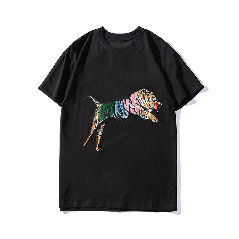 

High Quality Couples Black White Gray T Shirt Fashion Animal Tiger Printing Short Sleeve Luxury Men Designer Tees Size S-XXL