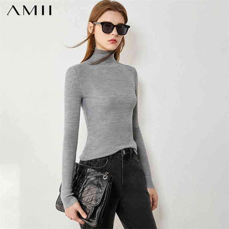 

Minimalism Winter Simple Sweaters For Women Causal Women's turtleneck Sweater 100%wool Slim Fit Female Pullover 12070527 210527, Light purple
