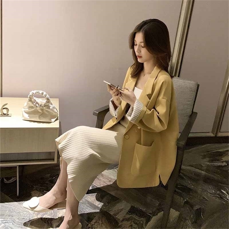 

Blazer Women Coats Spring Autumn Suit Jacket Vintage Korean British Style Chic Casual Blazers Jackets Loose Outerwears 210519, Pink