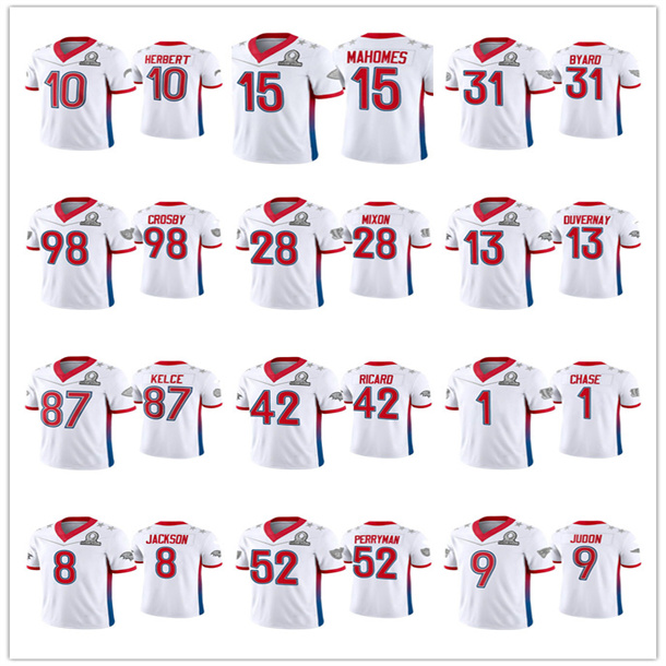 

CUSTOM Patrick Mahomes Ja'Marr Chase Joe Mixon Justin Tucker T.J. Watt 87 Travis Kelce Lamar Jackson 2022 MEN WOMEN YOUTH AFC Pro Bowl, Black;red