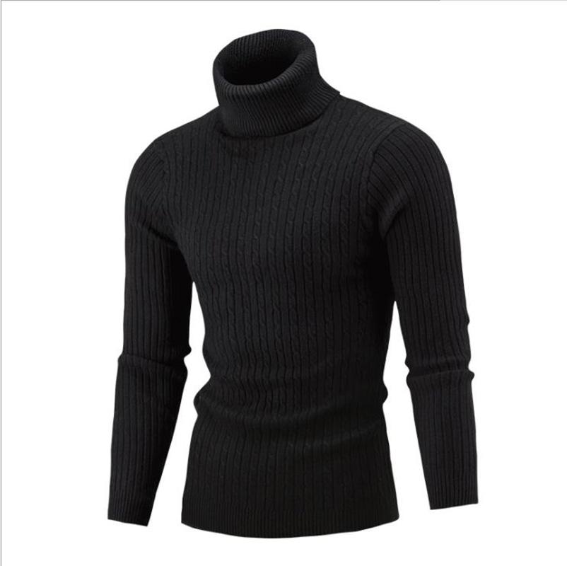 

Mens Sweater Winter Warm Turtleneck Sweaters Fashion Solid Color Knitted Pullovers Male Casual Clothing Men's Pull Slim Fit, Black