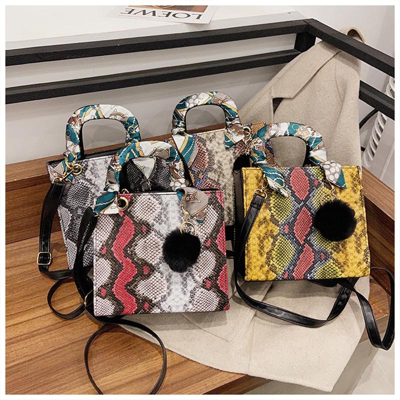 

Female Snake Print Handbag With Scarf Decor,Pu Shoulder Bag,8 Inch Fashion Diagonal Bag,Messenger Bag Cosmetic Bags & Cases