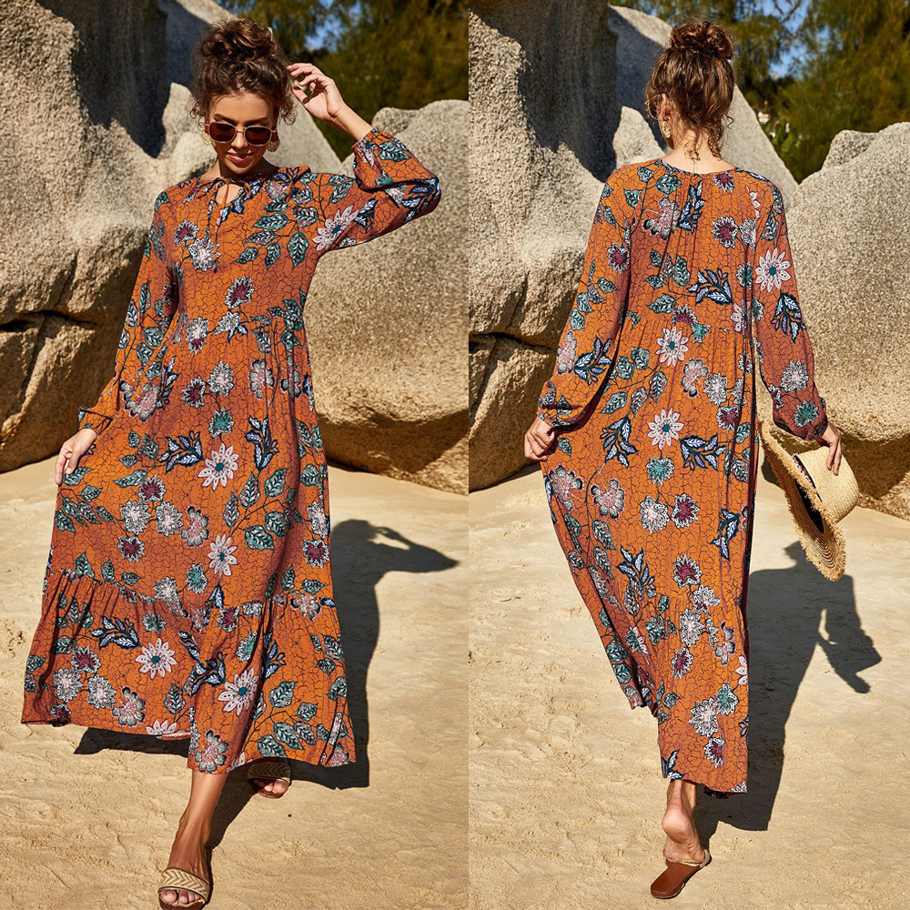 

2021plus size african dresses for women dashiki floral print boho beach dress 2021 dubai muslim fashion abaya turkey party gowns, Red