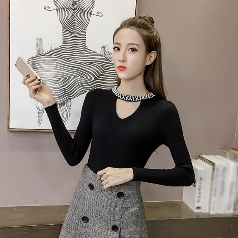 

Women's Sweaters Women Fashion Hanging V-Neck Hollow Out Knitted Sweater Elegant Lady Long-Sleeve Solid Pullover Clothes, Gray