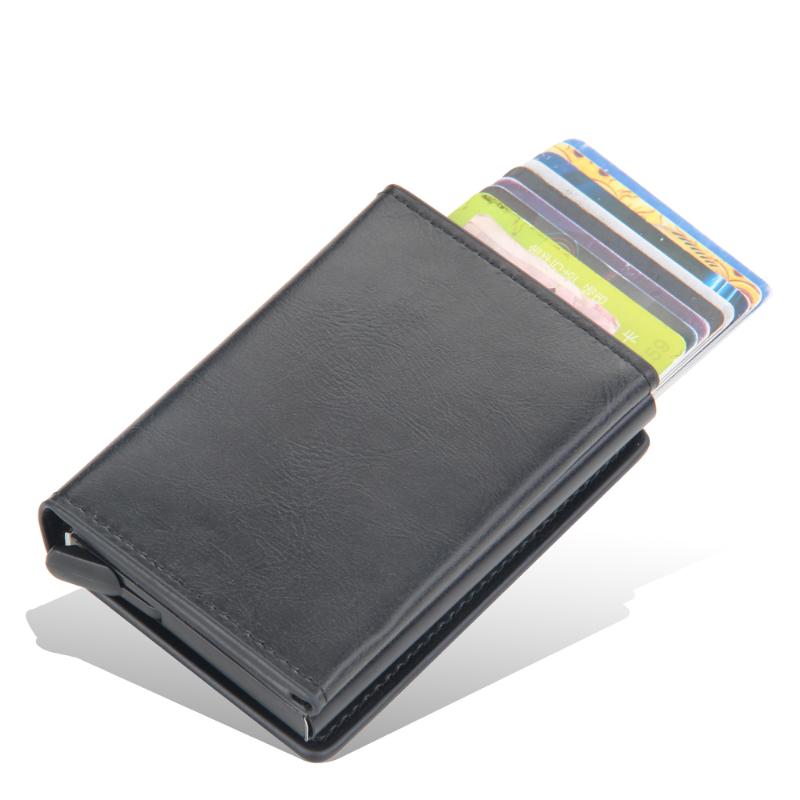 

Card Holders 2021 RFID Holder Wallet Men Women Solid Leather Aluminium Box Automatically Pops Up Cardholder With Magnetic Button, Black