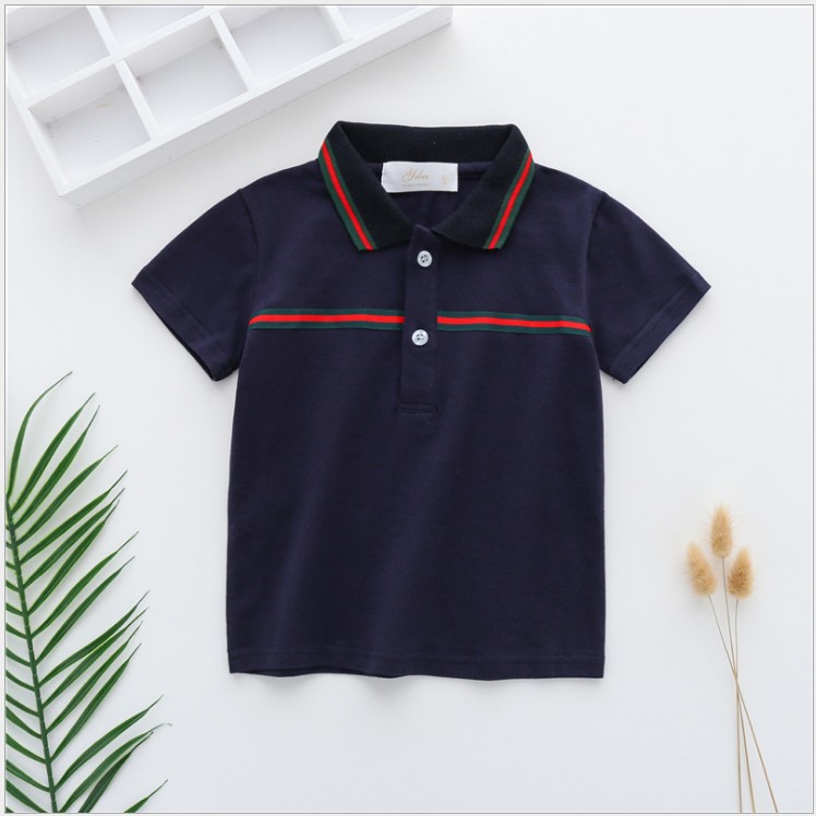 

Baby Boys Turn-Down Collar T-shirts Summer Kids Short Sleeve T-shirt Children Cotton Casual Tops Tees Boy Shirts Child Clothes, Light blue