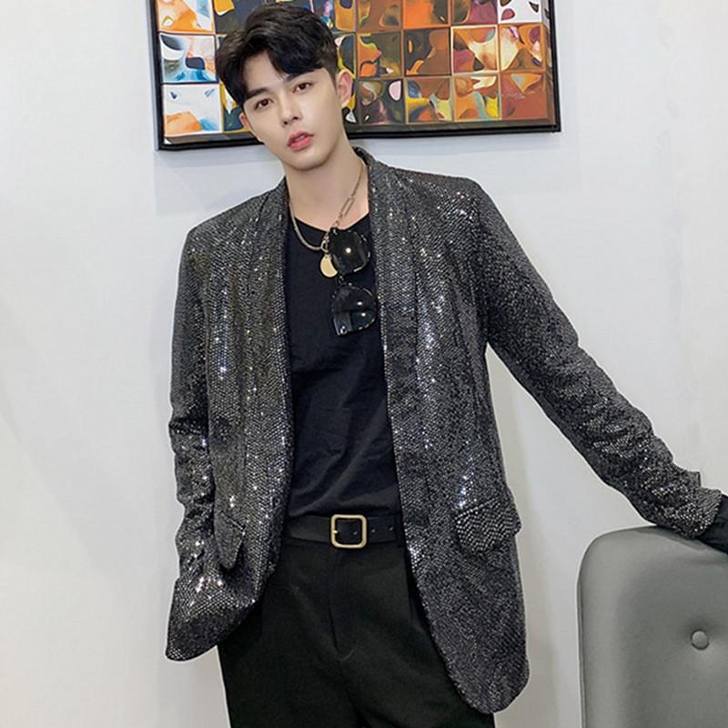 

Men's Suits & Blazers Men Bling Sequins Blazer Fashion Loose Casual Coat Nightclub Tide Male Singer Prom Party Stage Costume Spring Autumn T, Style b
