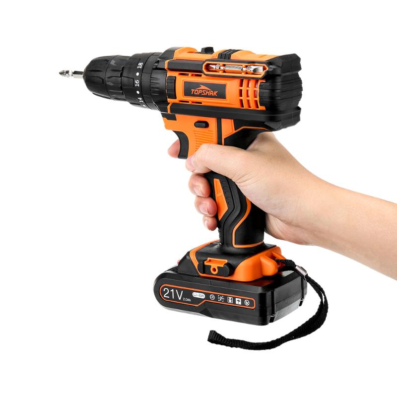 

Professiona Electric Drills TOPSHAK TS-ED2 21V Brushless Cordless Impact Drill Rechargeable 2 Speeds LED With 1 Or 2pcs Battery