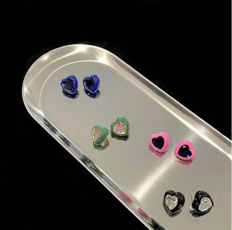 

Stud Colorful Love Peach Heart Earrings For Girl INS A Big Zircon Candy Color Chic Luxury Sweet Women Enamel Pierced, Golden;silver