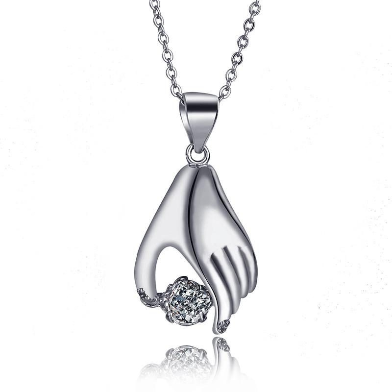 Pendant Necklaces YJGS Crystal Silver Color Charm Palm Shape Fashion Women Jewelry Gifts Adjustable Necklace-image-704841440
