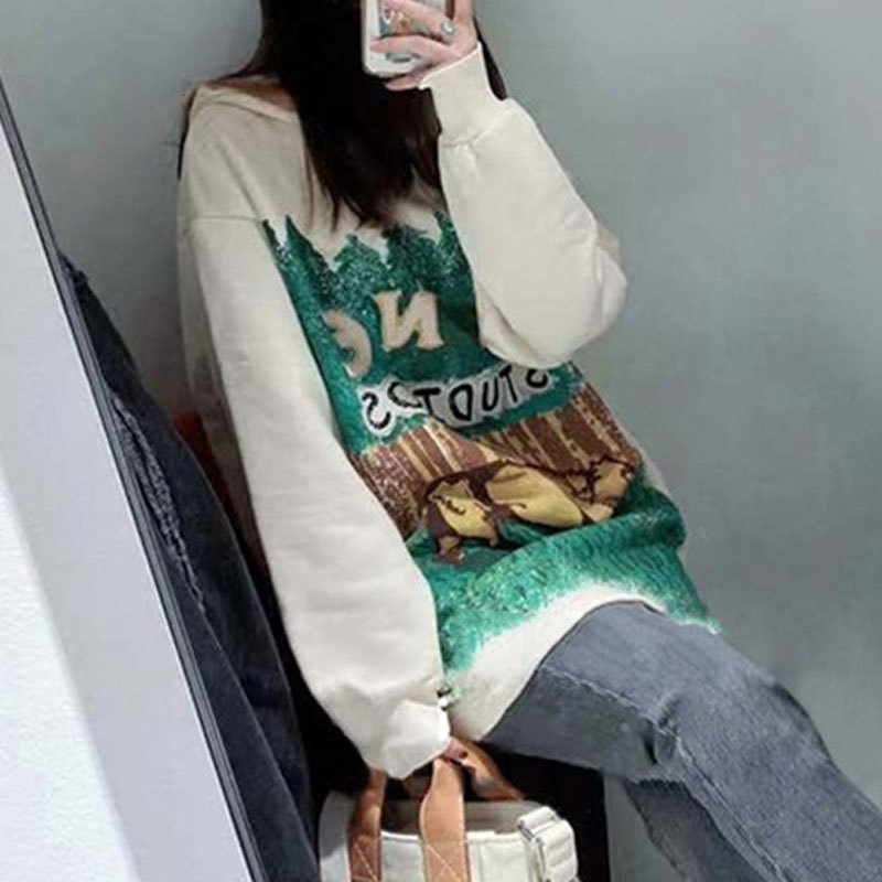 

women's hoodies & sweatshirts hooded sweatshirt female animal print, casual baggy for men and women autumn 44na, Black